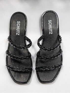 SCHUTZ Black Glitter Diana Slide Jelly Sandals Women's SIZE 5